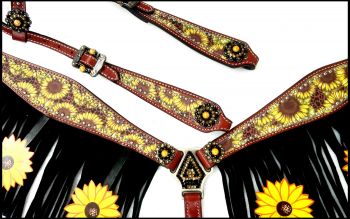 Showman Sunflower print one ear headstall and breast collar set #3